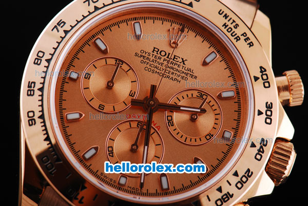 Rolex Daytona Oyster Perpetual Chronometer Automatic Full Rose Gold with Khaki Dial and White Marking - Click Image to Close
